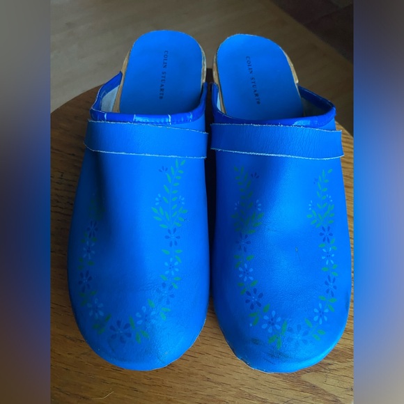 Bright Blue Colin Stuart Leather Clogs with Floral Detail - Picture 7 of 13